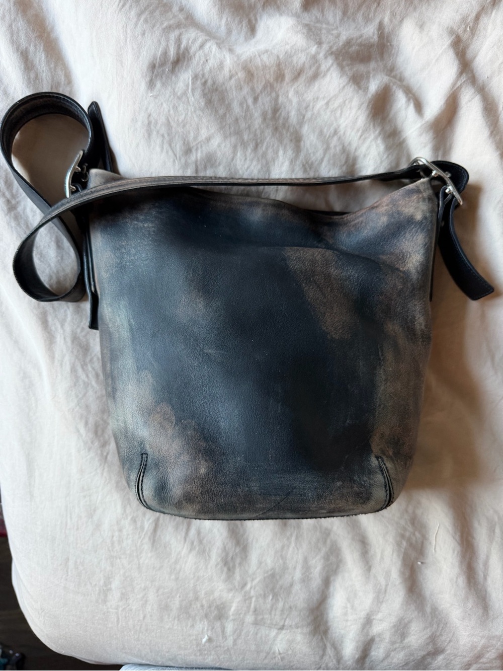 Vintage COACH #9186 Small Duffle Sac Black Leather Distressed Loved Leather